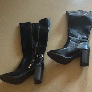 Black leather heeled boots